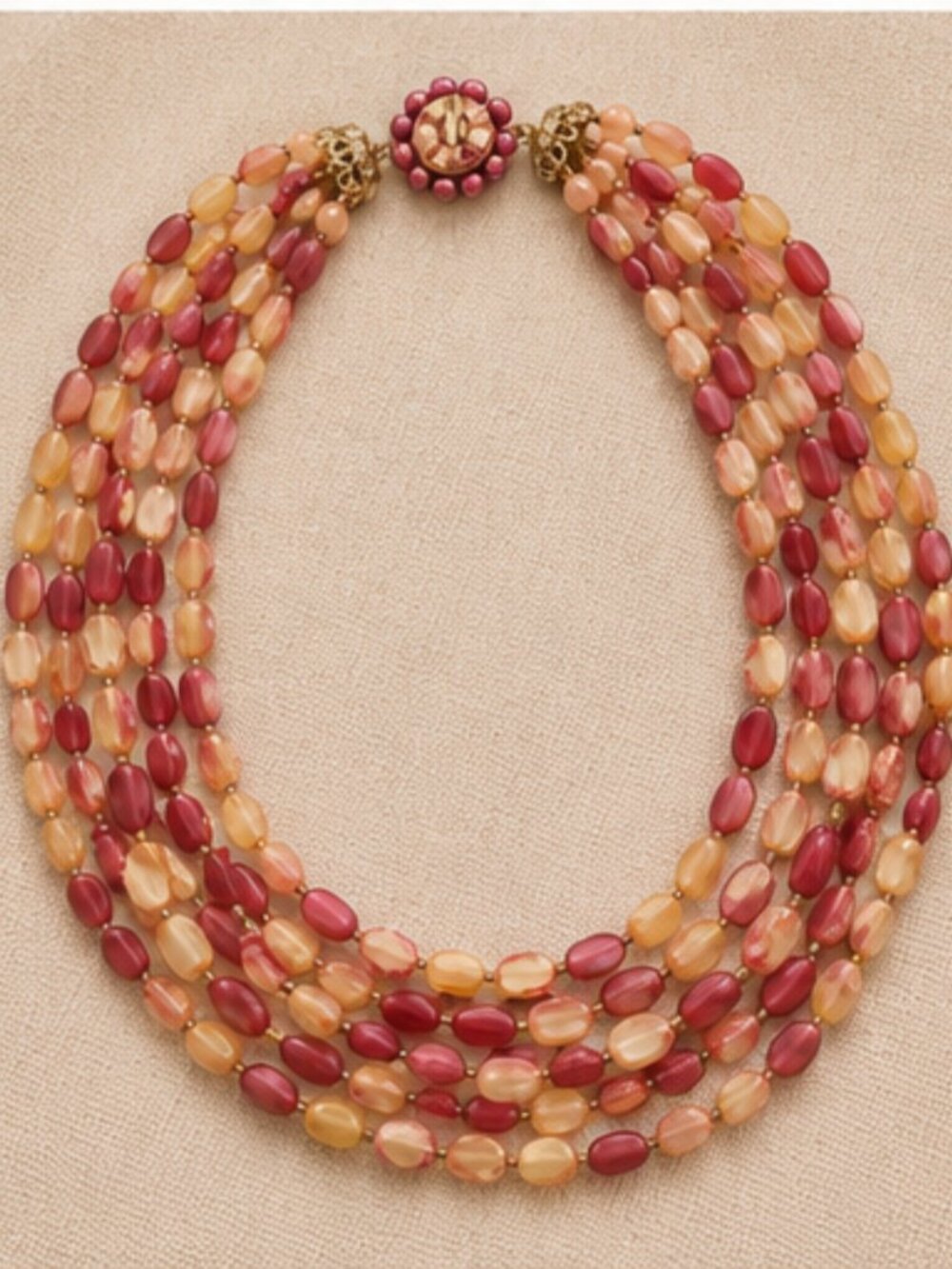 Vintage Hong Kong Multi-Strand Pink Beaded Necklace
